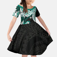 Monstera Plumeria Flowers Teal Family Matching Short Sleeve Bodycon Dress and Hawaiian Shirt Polynesian Pattern