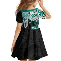 Monstera Plumeria Flowers Teal Family Matching Short Sleeve Bodycon Dress and Hawaiian Shirt Polynesian Pattern