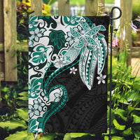 Monstera Plumeria Flowers Teal Garden Flag Polynesian Pattern LT01 Garden Flag Teal - Polynesian Pride