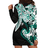Monstera Plumeria Flowers Teal Hoodie Dress Polynesian Pattern LT01 - Polynesian Pride