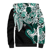 Monstera Plumeria Flowers Teal Sherpa Hoodie Polynesian Pattern LT01 - Polynesian Pride