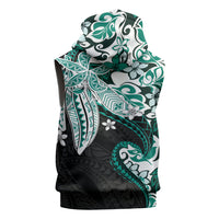 Monstera Plumeria Flowers Teal Sleeveless Hoodie Polynesian Pattern LT01 - Polynesian Pride