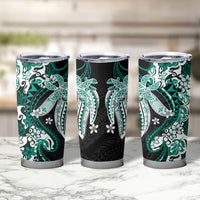 Monstera Plumeria Flowers Teal Tumbler Cup Polynesian Pattern