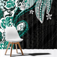 Monstera Plumeria Flowers Teal Window Curtain Polynesian Pattern