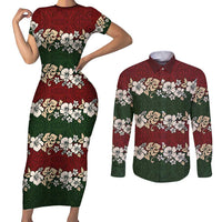 Hawaiian Hibiscus Christmas Color Couples Matching Short Sleeve Bodycon Dress and Long Sleeve Button Shirt Unique LT01 Red - Polynesian Pride