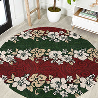 Hawaiian Hibiscus Christmas Color Round Carpet Unique LT01 Red - Polynesian Pride