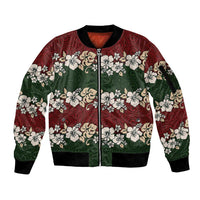 Hawaiian Hibiscus Christmas Color Sleeve Zip Bomber Jacket Unique LT01 Unisex Red - Polynesian Pride