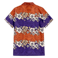 Hawaiian Hibiscus Family Matching Long Sleeve Bodycon Dress and Hawaiian Shirt Orange and Purple Unique