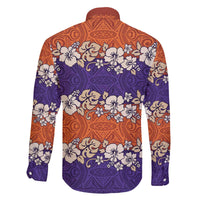 Hawaiian Hibiscus Family Matching Off The Shoulder Long Sleeve Dress and Hawaiian Shirt Orange and Purple Unique