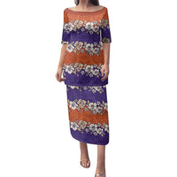 Hawaiian Hibiscus Family Matching Puletasi and Hawaiian Shirt Orange and Purple Unique