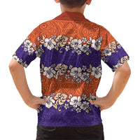 Hawaiian Hibiscus Family Matching Short Sleeve Bodycon Dress and Hawaiian Shirt Orange and Purple Unique LT01 - Polynesian Pride
