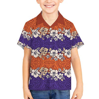 Hawaiian Hibiscus Family Matching Tank Maxi Dress and Hawaiian Shirt Orange and Purple Unique LT01 Son's Shirt Orange - Polynesian Pride