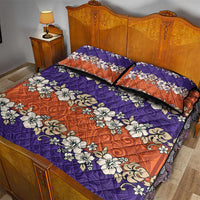 Hawaiian Hibiscus Quilt Bed Set Orange and Purple Unique