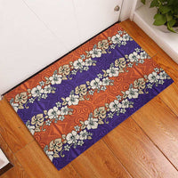 Hawaiian Hibiscus Rubber Doormat Orange and Purple Unique