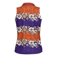 Hawaiian Hibiscus Women Sleeveless Polo Shirt Orange and Purple Unique