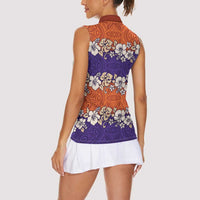 Hawaiian Hibiscus Women Sleeveless Polo Shirt Orange and Purple Unique