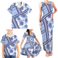 Hawaii Quilt Family Matching Tank Maxi Dress and Hawaiian Shirt Kakau Polynesian Pattern Blue Version LT01 - Polynesian Pride