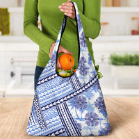 Hawaii Quilt Grocery Bag Kakau Polynesian Pattern Blue Version