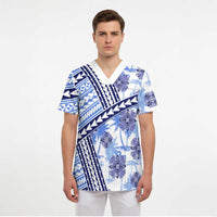 Hawaii Quilt Scrub Top Kakau Polynesian Pattern Blue Version - Polynesian Pride