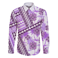 Hawaii Quilt Family Matching Off Shoulder Maxi Dress and Hawaiian Shirt Kakau Polynesian Pattern Lilac Version LT01 Dad's Shirt - Long Sleeve Purple - Polynesian Pride