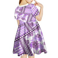 Hawaii Quilt Kid Short Sleeve Dress Kakau Polynesian Pattern Lilac Version LT01 - Polynesian Pride