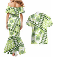 Hawaii Quilt Couples Matching Mermaid Dress and Hawaiian Shirt Kakau Polynesian Pattern Olive Green Version LT01 - Polynesian Pride