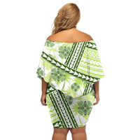 Hawaii Quilt Off Shoulder Short Dress Kakau Polynesian Pattern Olive Green Version LT01 - Polynesian Pride