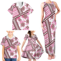 Hawaii Quilt Family Matching Tank Maxi Dress and Hawaiian Shirt Kakau Polynesian Pattern Mauve Pink Version LT01 - Polynesian Pride