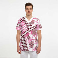 Hawaii Quilt Scrub Top Kakau Polynesian Pattern Mauve Pink Version - Polynesian Pride