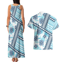 Hawaii Quilt Couples Matching Tank Maxi Dress and Hawaiian Shirt Kakau Polynesian Pattern Sky Blue Version LT01 - Polynesian Pride