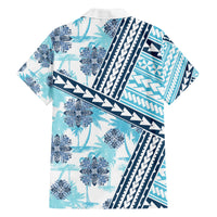 Hawaii Quilt Family Matching Off Shoulder Short Dress and Hawaiian Shirt Kakau Polynesian Pattern Sky Blue Version LT01 - Polynesian Pride