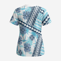 Hawaii Quilt Scrub Top Kakau Polynesian Pattern Sky Blue Version - Polynesian Pride