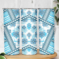 Hawaii Quilt Skinny Tumbler Kakau Polynesian Pattern Sky Blue Version