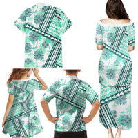Hawaii Quilt Family Matching Puletasi Dress and Hawaiian Shirt Kakau Polynesian Pattern Teal Version LT01 - Polynesian Pride