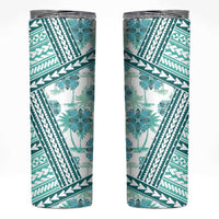 Hawaii Quilt Skinny Tumbler Kakau Polynesian Pattern Teal Version