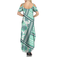 Hawaii Quilt Summer Maxi Dress Kakau Polynesian Pattern Teal Version LT01 - Polynesian Pride