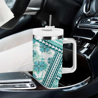 Hawaii Quilt Tumbler With Handle Kakau Polynesian Pattern Teal Version