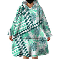 Hawaii Quilt Wearable Blanket Hoodie Kakau Polynesian Pattern Teal Version LT01 - Polynesian Pride