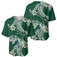 Polynesian Hawaiian Plumeria Tribal Pattern Baseball Jersey Green Version