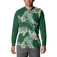 Polynesian Hawaiian Plumeria Tribal Pattern Button Sweatshirt Green Version LT01 - Polynesian Pride