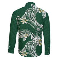 Polynesian Hawaiian Plumeria Tribal Pattern Family Matching Mermaid Dress and Hawaiian Shirt Green Version