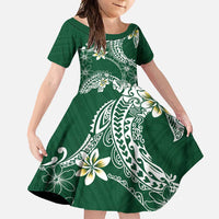 Polynesian Hawaiian Plumeria Tribal Pattern Family Matching Off Shoulder Maxi Dress and Hawaiian Shirt Green Version