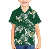Polynesian Hawaiian Plumeria Tribal Pattern Hawaiian Shirt Green Version
