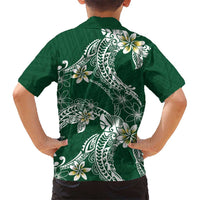 Polynesian Hawaiian Plumeria Tribal Pattern Kid Hawaiian Shirt Green Version