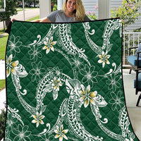 Polynesian Hawaiian Plumeria Tribal Pattern Quilt Green Version