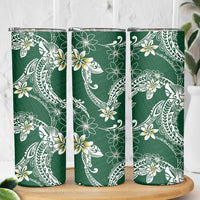 Polynesian Hawaiian Plumeria Tribal Pattern Skinny Tumbler Green Version