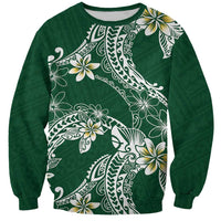 Polynesian Hawaiian Plumeria Tribal Pattern Sweatshirt Green Version