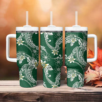 Polynesian Hawaiian Plumeria Tribal Pattern Tumbler With Handle Green Version
