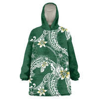Polynesian Hawaiian Plumeria Tribal Pattern Wearable Blanket Hoodie Green Version LT01 One Size Green - Polynesian Pride