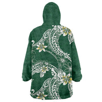 Polynesian Hawaiian Plumeria Tribal Pattern Wearable Blanket Hoodie Green Version LT01 - Polynesian Pride